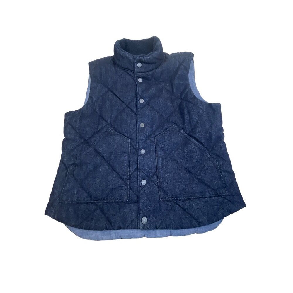 Gap 1969 Mens Dark Blue Quilted Denim Vest With Sherpa Lining & Pockets Size XL